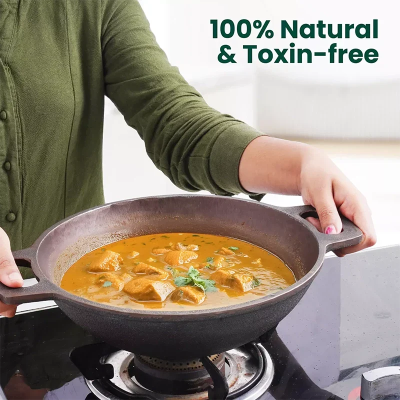 The Indus Valley CASTrong Cast Iron Cookware Set: Tadka Pan + Cast Iron Tawa With Handle (Pre Seasoned) + Cast Iron Kadai Wok Model + Cast Iron Fry Pan, Kitchen set for Home, 100% Pure, Toxin-free | Grocsy