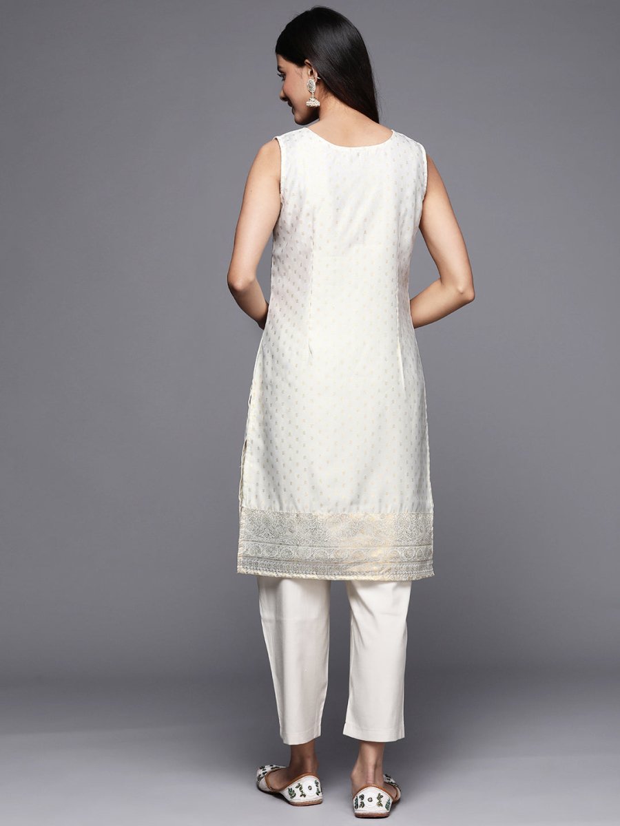 Ahalyaa Women Off White & Gold-Toned Geometric Printed Kurta | Grocsy
