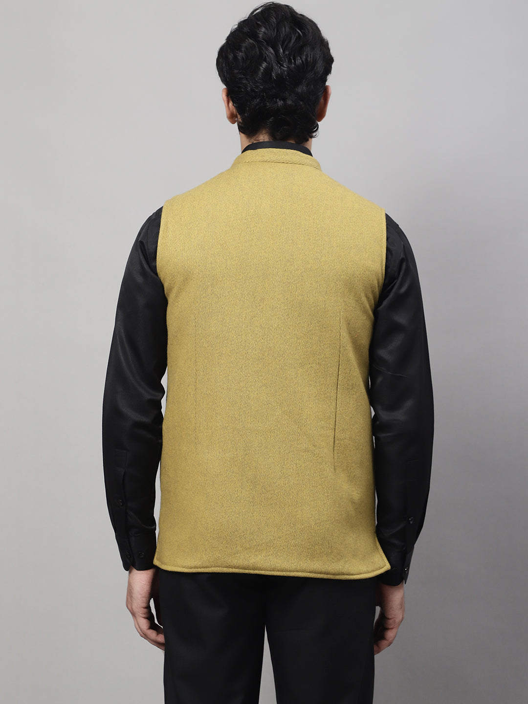 Even Apparels Men's Mustard Pure Wool Nehru Jacket | Grocsy
