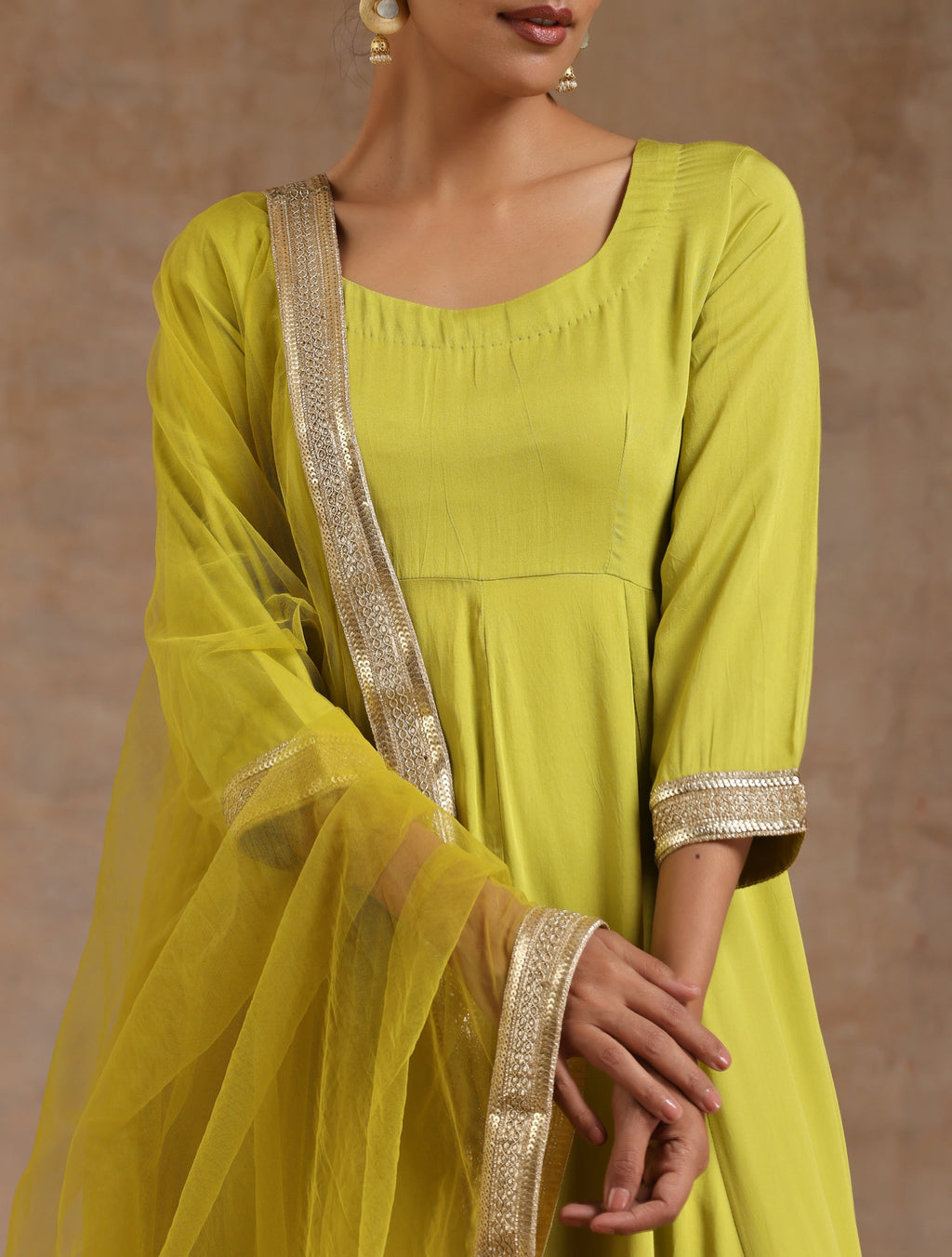 trueBrowns Lime Modal Satin Anarkali Set | Grocsy