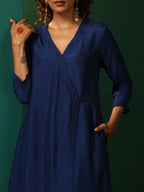 trueBrowns Blue Silk Angrakha Kurta Pant Set | Grocsy