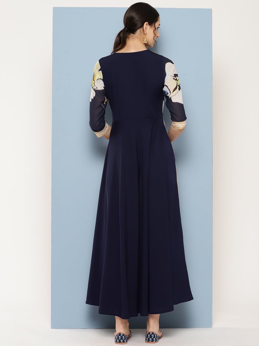 Ahalyaa Floral Printed Maxi Empire Ethnic Dress | Grocsy