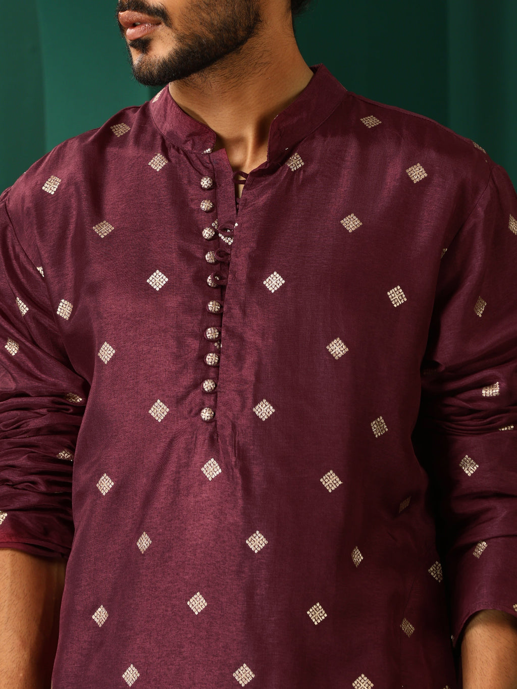 trueBrowns Men's Wine Diamond Viscose Silk Co-ord Set | Grocsy