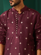 trueBrowns Men's Wine Diamond Viscose Silk Co-ord Set | Grocsy