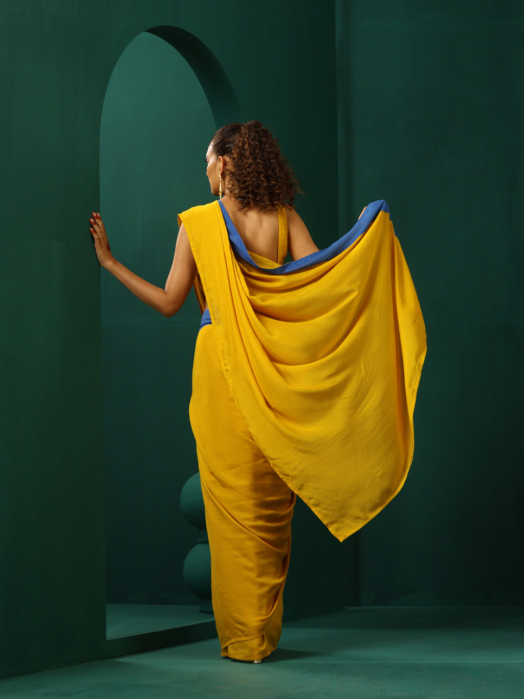 trueBrowns Mustard Muslin Silk Ready to Wear Saree | Grocsy