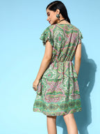 InWeave Women's Soft Green Tiered Short Dress | Grocsy