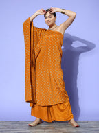 InWeave Women's Mustard Gold Print One Shoulder Kurta Set | Grocsy
