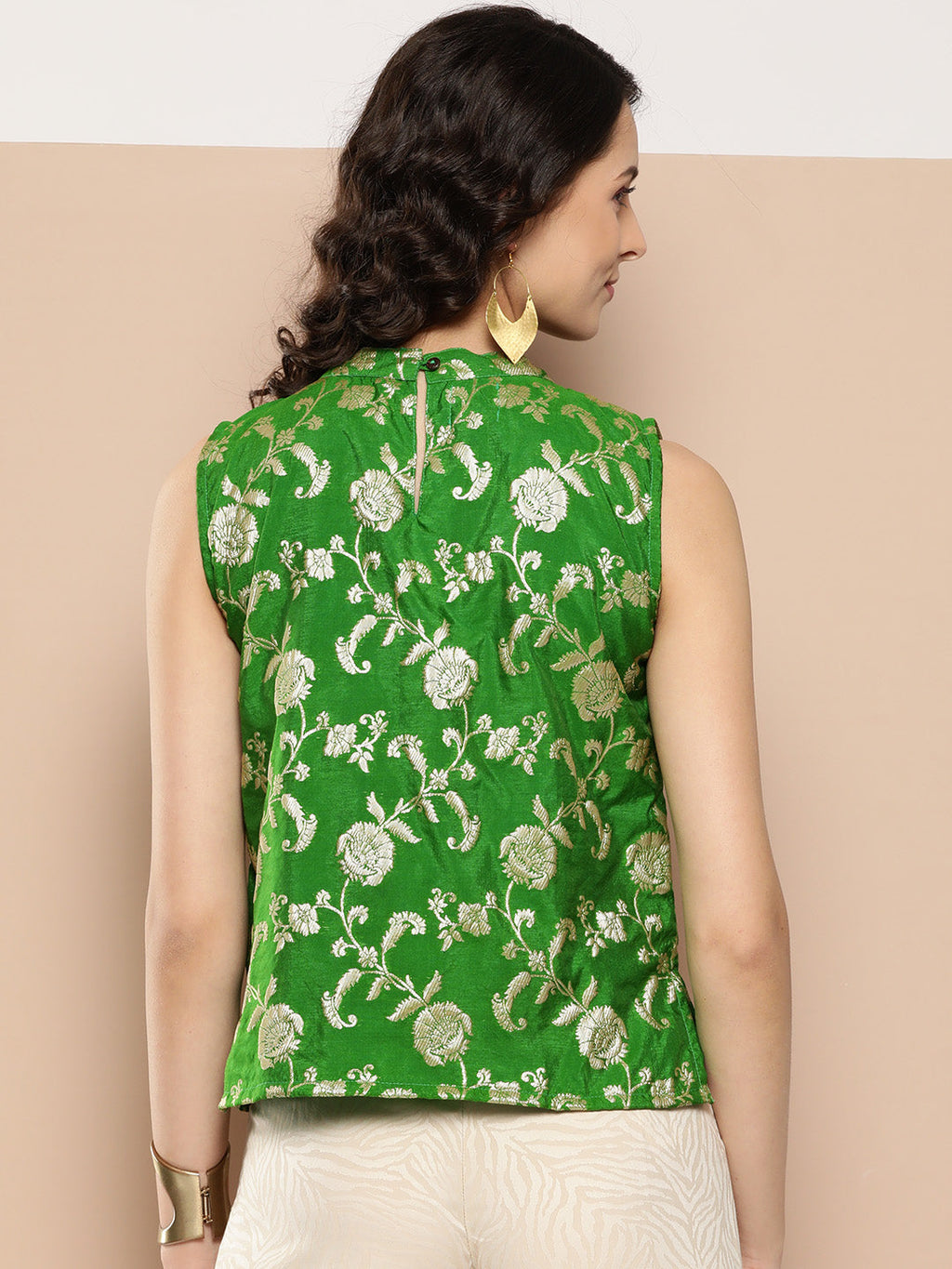 InWeave Women's Green Brocade Halter Top | Grocsy