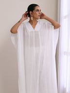 trueBrowns White Dobby Panel Kaftan Kurta Pant Set | Grocsy