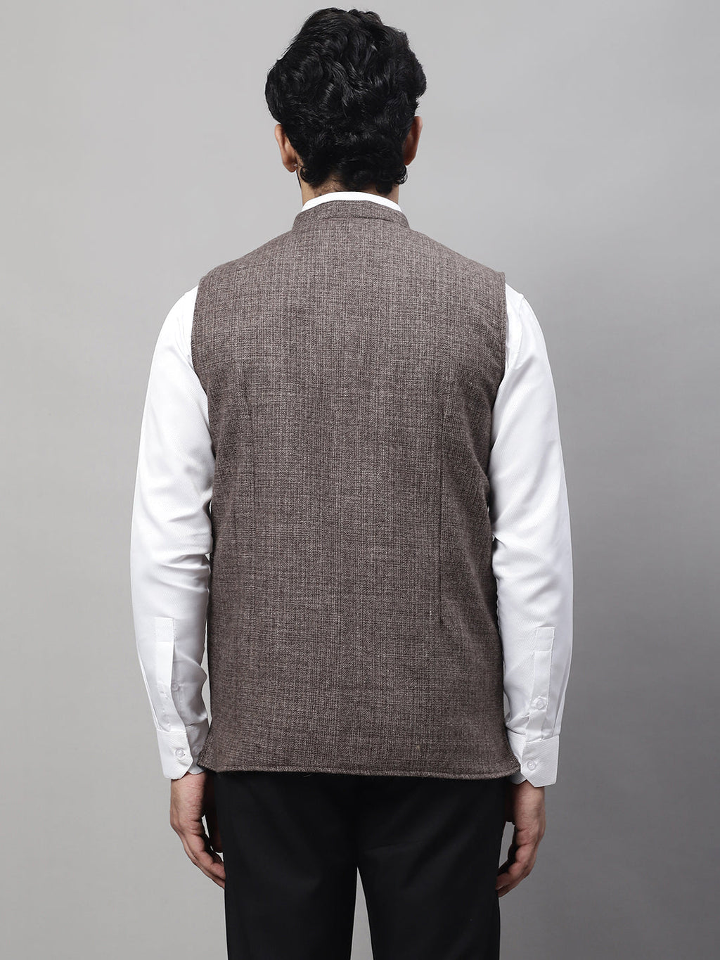 Even Apparels Men's Brown Nehru Jacket With Welt Pockets | Grocsy