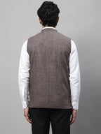 Even Apparels Men's Brown Nehru Jacket With Welt Pockets | Grocsy