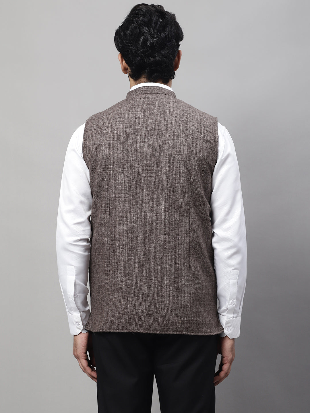 Even Apparels Men's Brown Nehru Jacket With Welt Pockets | Grocsy