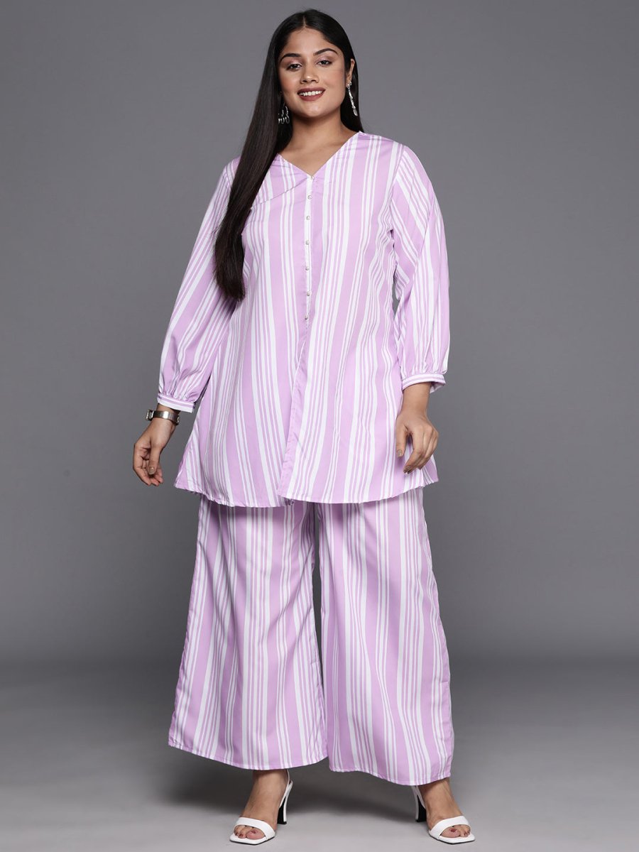 Ahalyaa Plus Size Striped Tunic with Palazzos | Grocsy