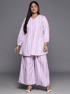 Ahalyaa Plus Size Striped Tunic with Palazzos | Grocsy