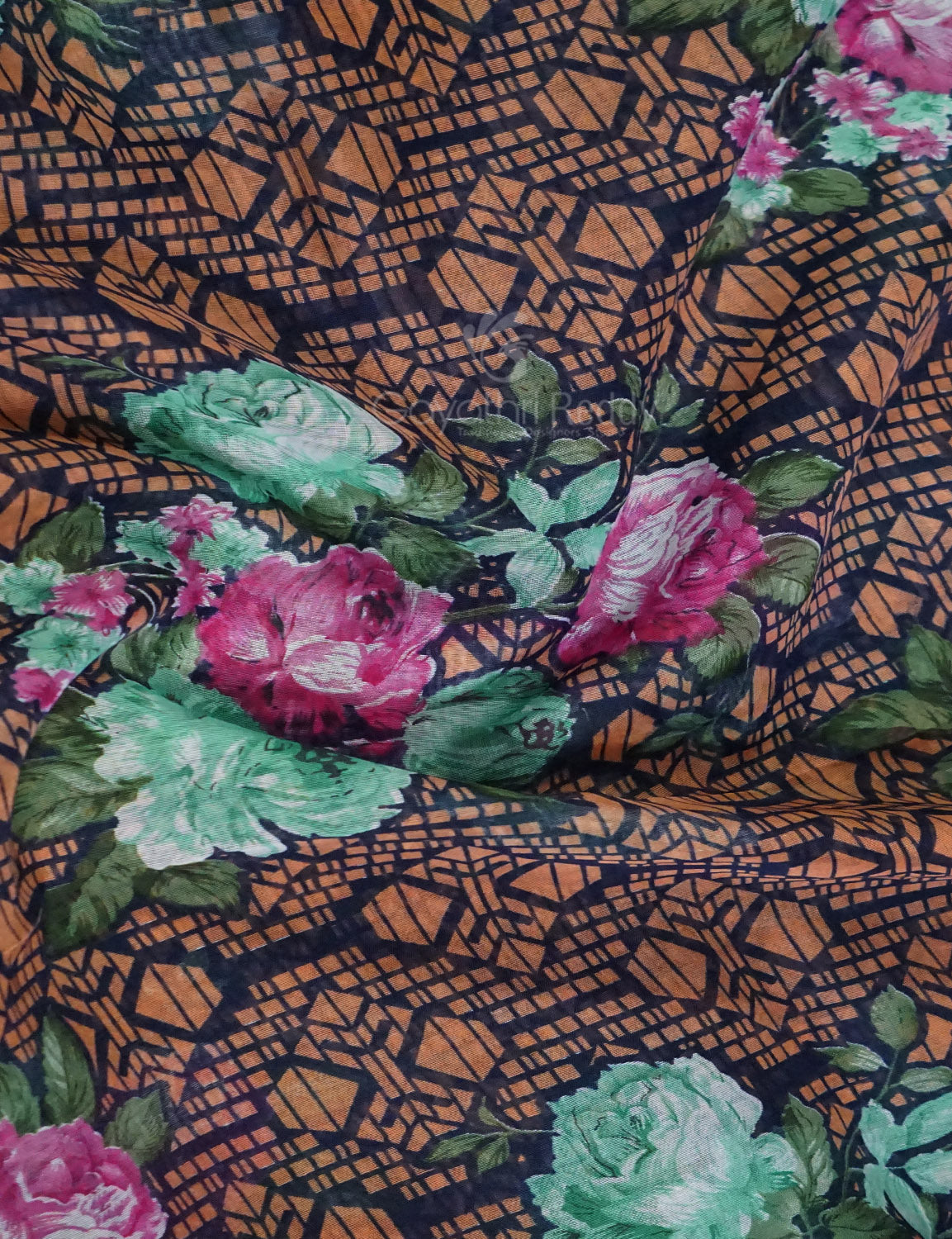Shades of Navy Blue Colour Floral Design Semi Chanderi Saree By Gayathri Reddy Designer Studio | Grocsy