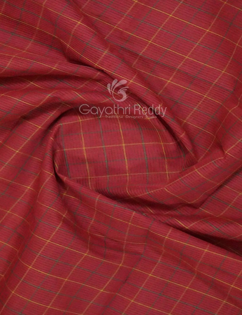 Maroon With Checks Pure Mangalgiri Cotton Saree By Gayathri Reddy Designer Studio | Grocsy