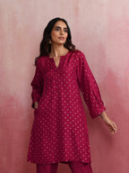 trueBrowns Pink Viscose Silk Kurta Co-ord Set | Grocsy