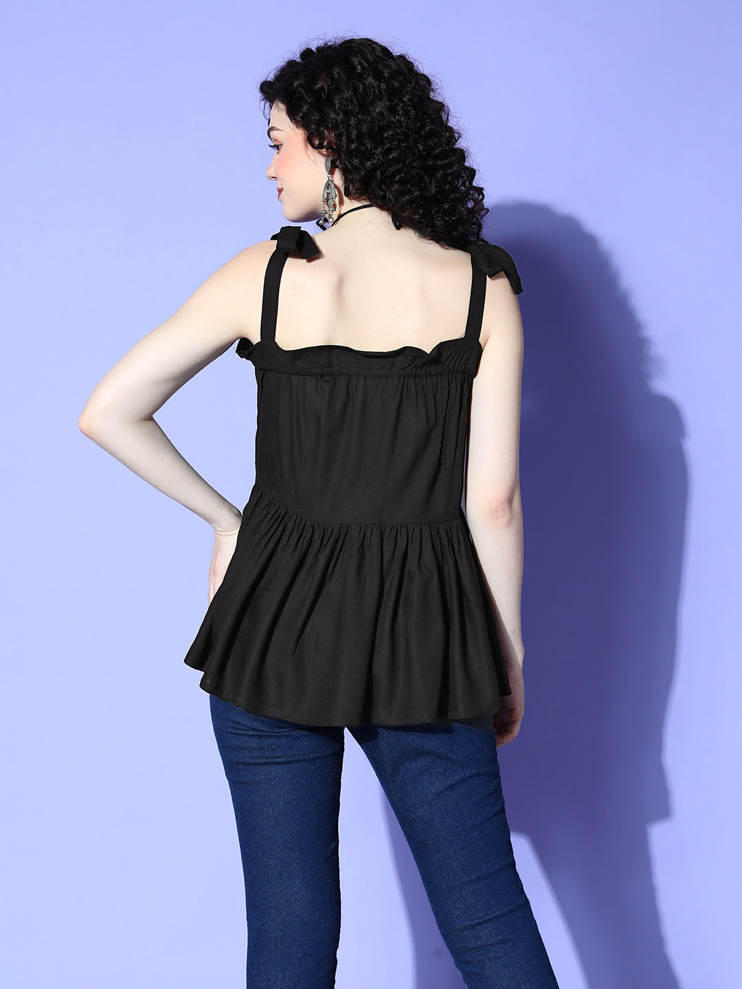 InWeave Black Shoulder Tie-Up Top | Grocsy