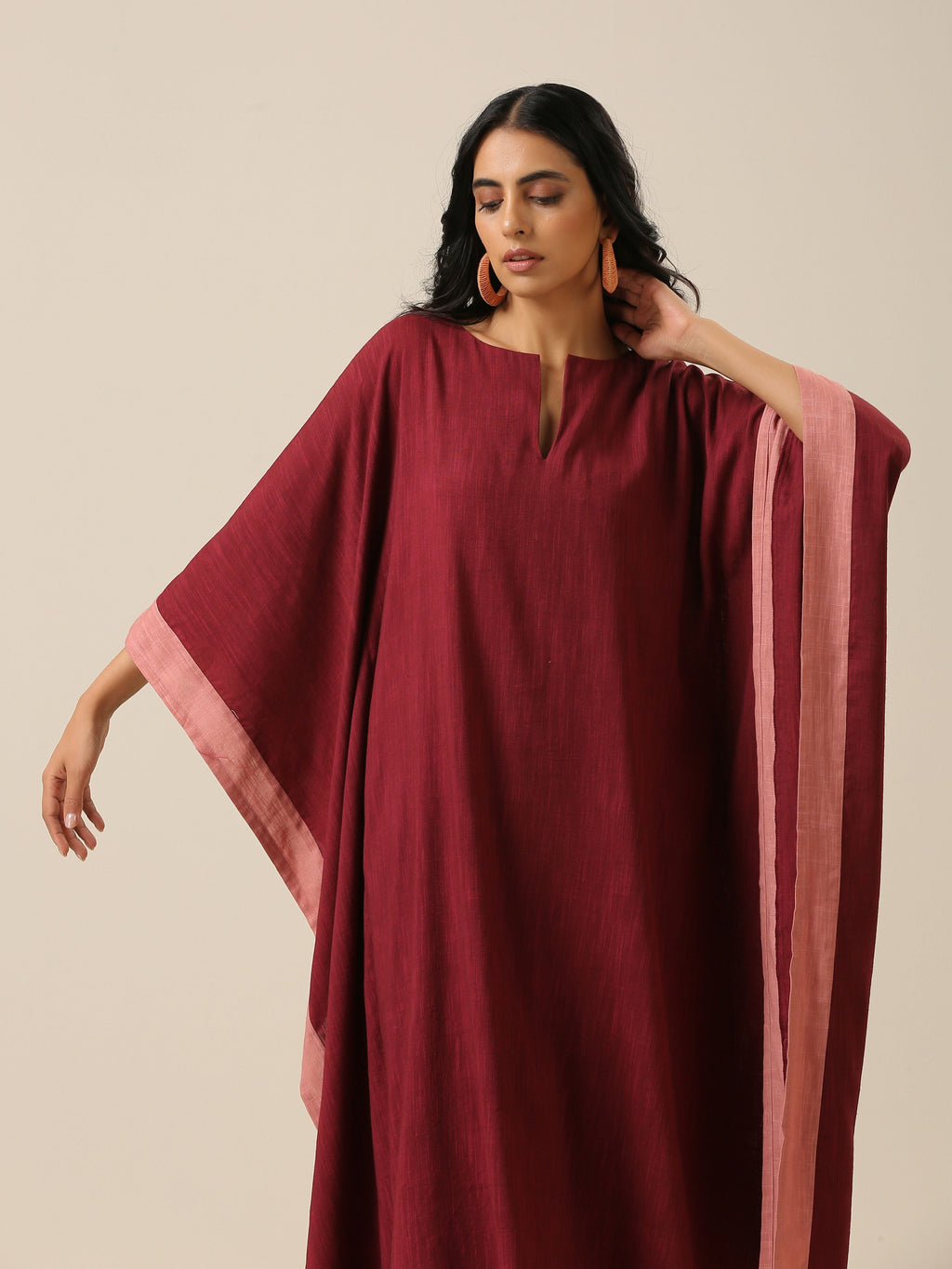 trueBrowns Ruby Wine Slub Texture High Low Kaftan Pant Set | Relove | Grocsy