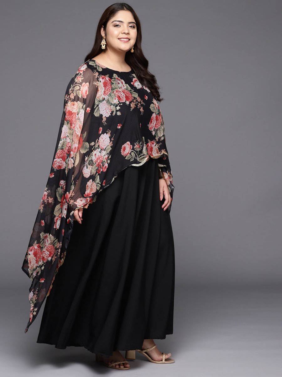 Ahalyaa Plus Size Boat Neck Maxi Ethnic Dress | Grocsy