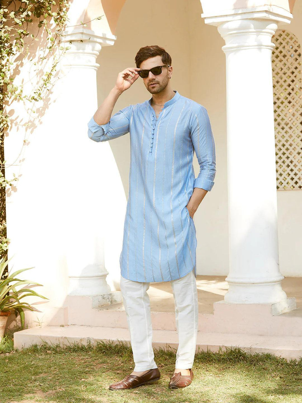 Fabmade Embroidered Regular Sequinned Chanderi Silk Kurta With Pyjamas | Grocsy