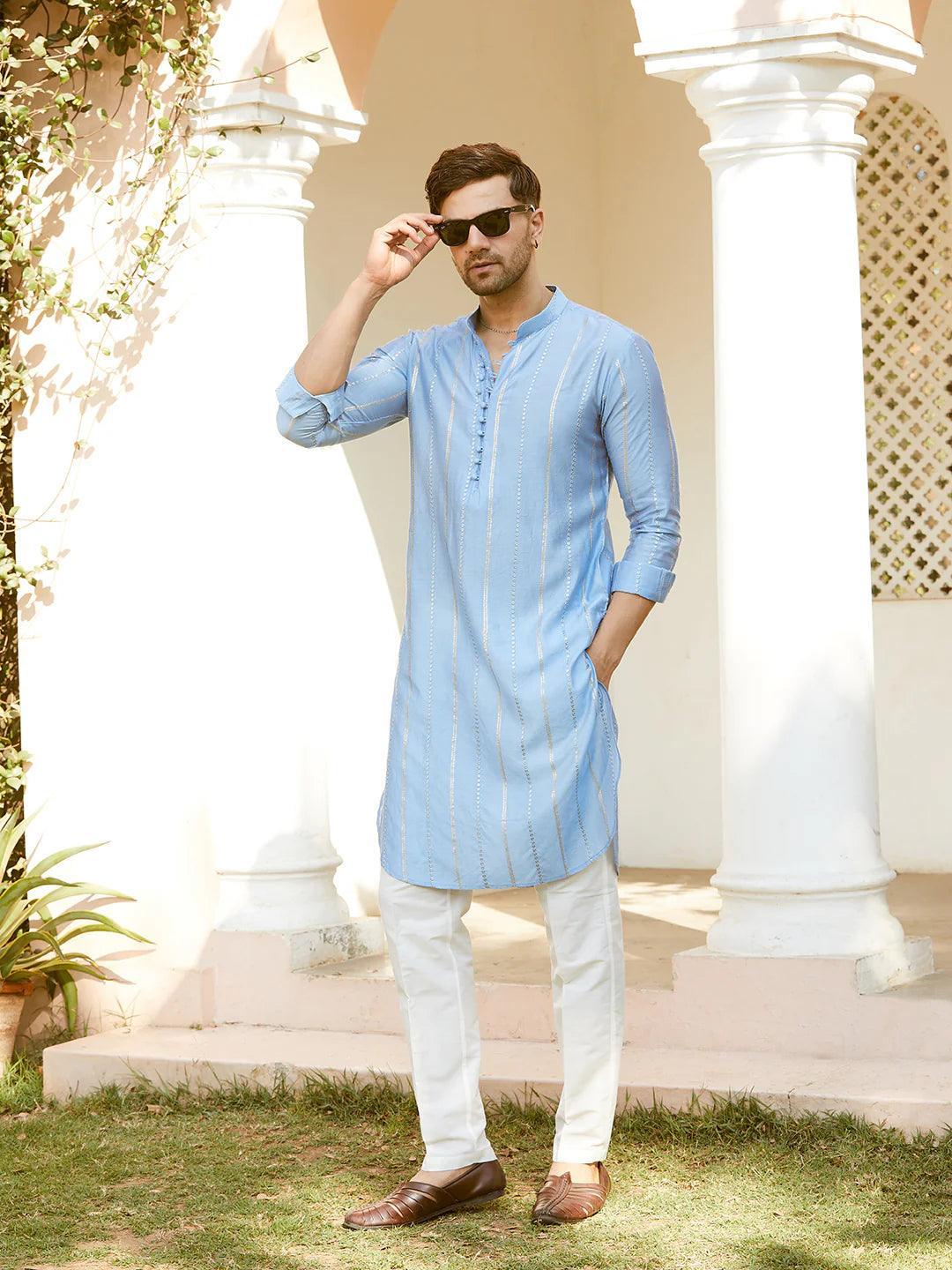 Fabmade Embroidered Regular Sequinned Chanderi Silk Kurta With Pyjamas | Grocsy
