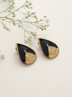 trueBrowns Brass Black Stone Drop Stud Earrings | Grocsy