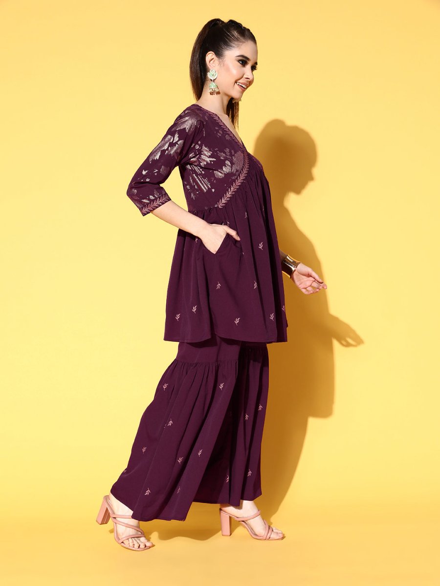 Ahalyaa Women Floral Printed Kurti with Sharara | Grocsy