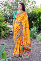 Lorenvalley Fashion Premium Yellow Dola Silk Embroidery and Diamond work with Jacquard Lace Border Saree | Grocsy