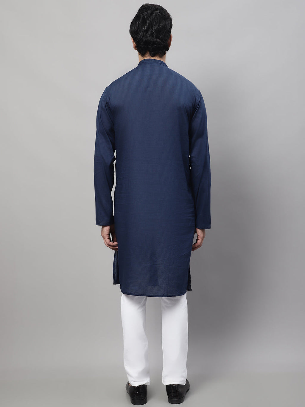 Even Apparels Blue Pure Cotton Kurta With Band Collar | Grocsy