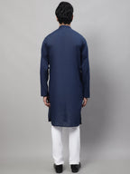 Even Apparels Blue Pure Cotton Kurta With Band Collar | Grocsy