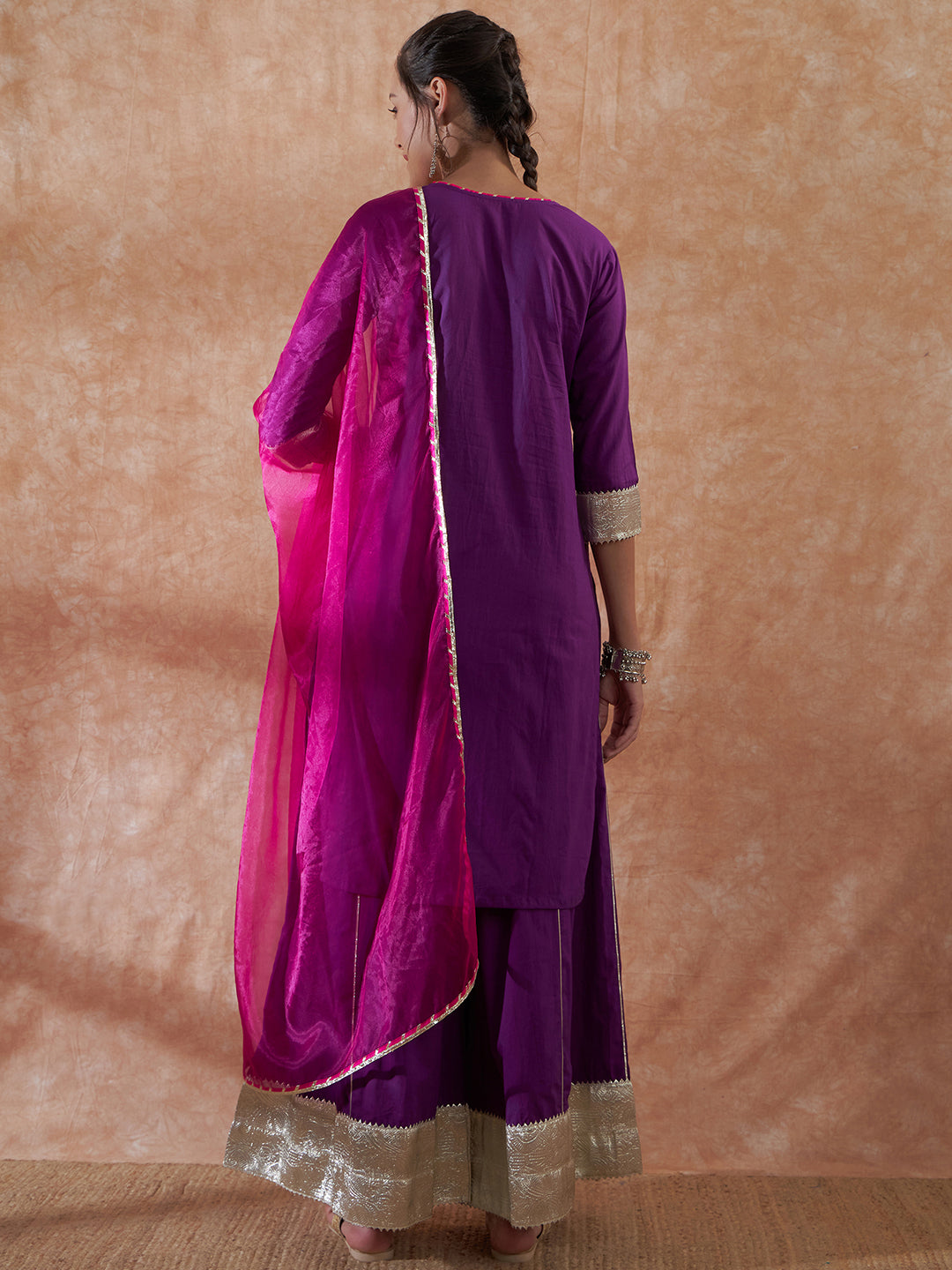 InWeave Women's Purple Gota Work Anarkali Kurta Set W Dupatta | Grocsy