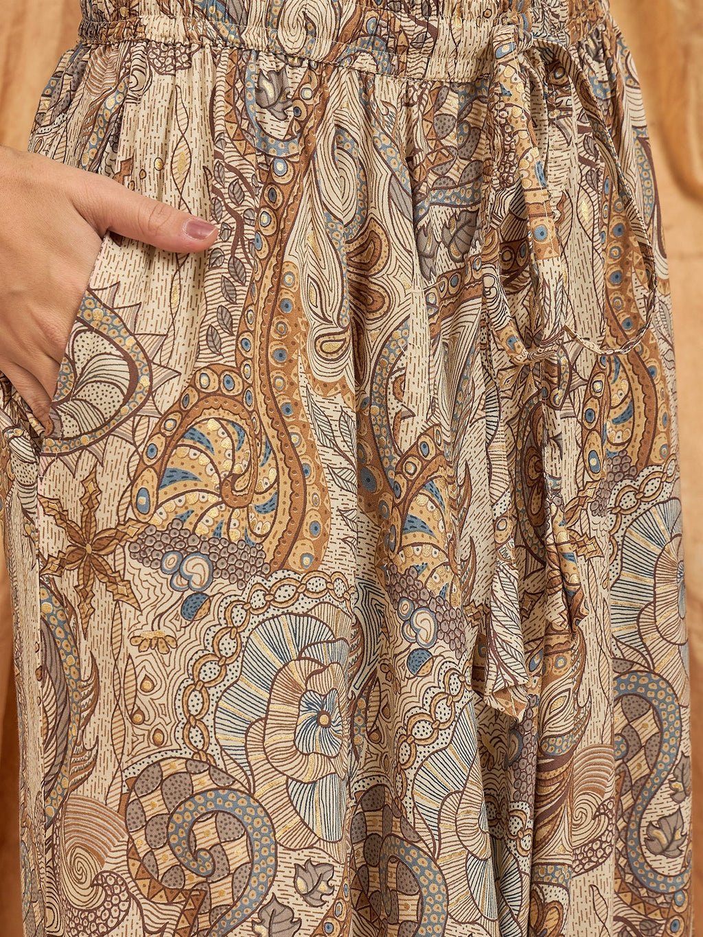 InWeave Beige Paisley Flower Harem Pant | Grocsy