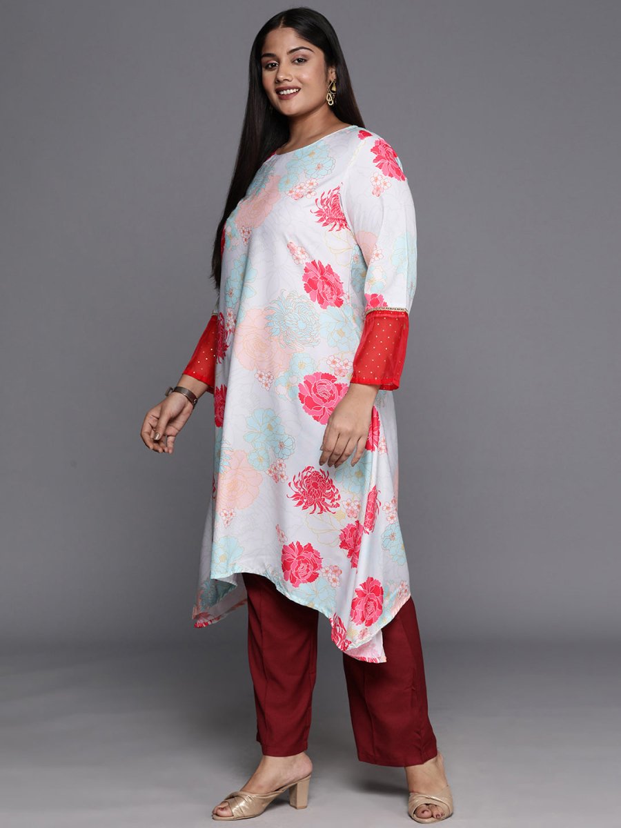 Ahalyaa Plus Size Floral Printed Floral Crepe Kurta | Grocsy
