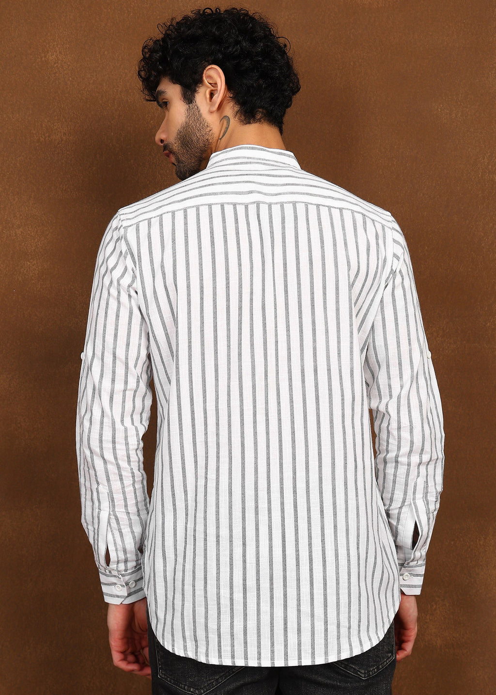 Fabmade Driftline Stripe Linen Short Kurta | Grocsy
