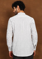 Fabmade Driftline Stripe Linen Short Kurta | Grocsy