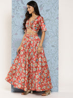 Ahalyaa Printed Zari Ready to Wear Lehenga & Blouse With Dupatta | Grocsy