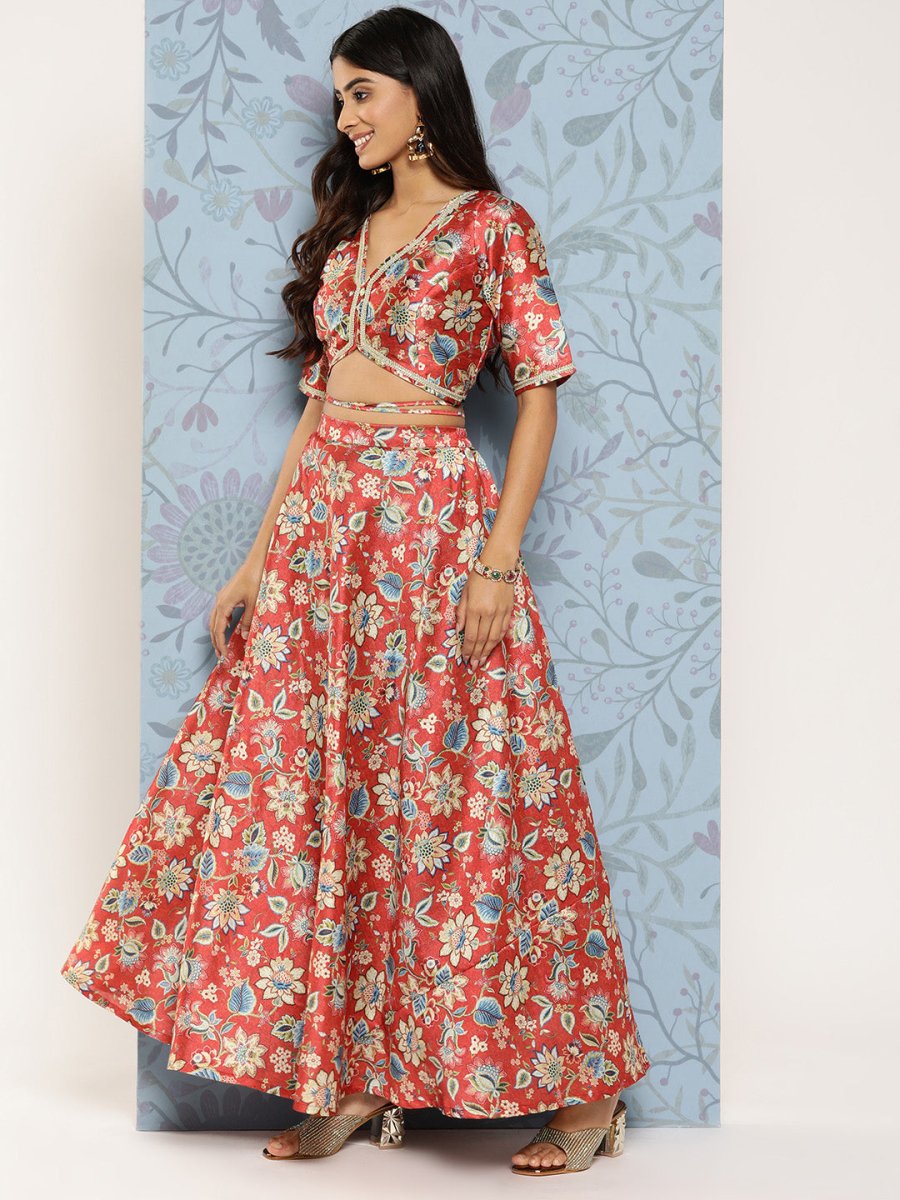 Ahalyaa Printed Zari Ready to Wear Lehenga & Blouse With Dupatta | Grocsy