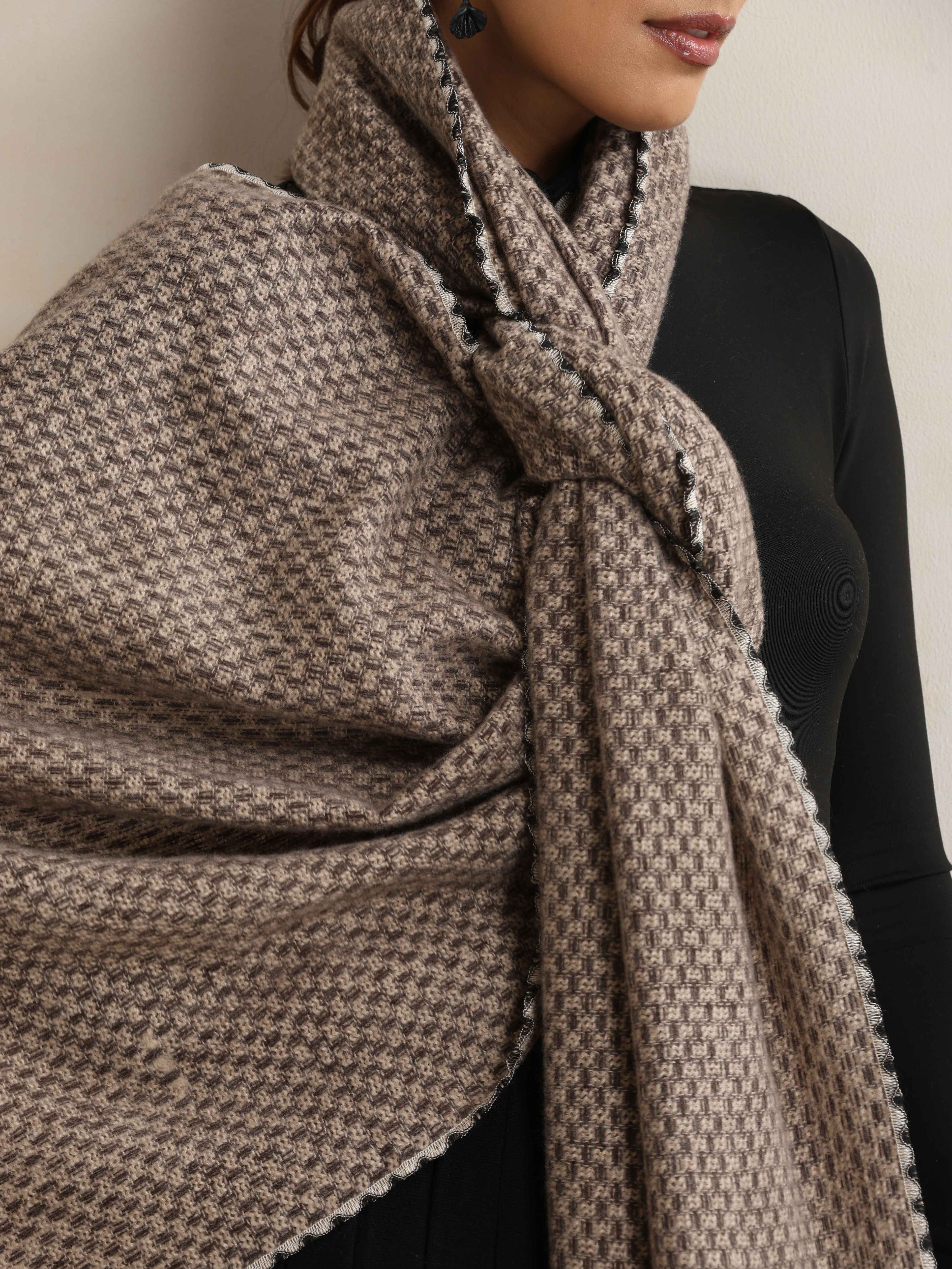 trueBrowns Grey Check Woollen Stole | Grocsy
