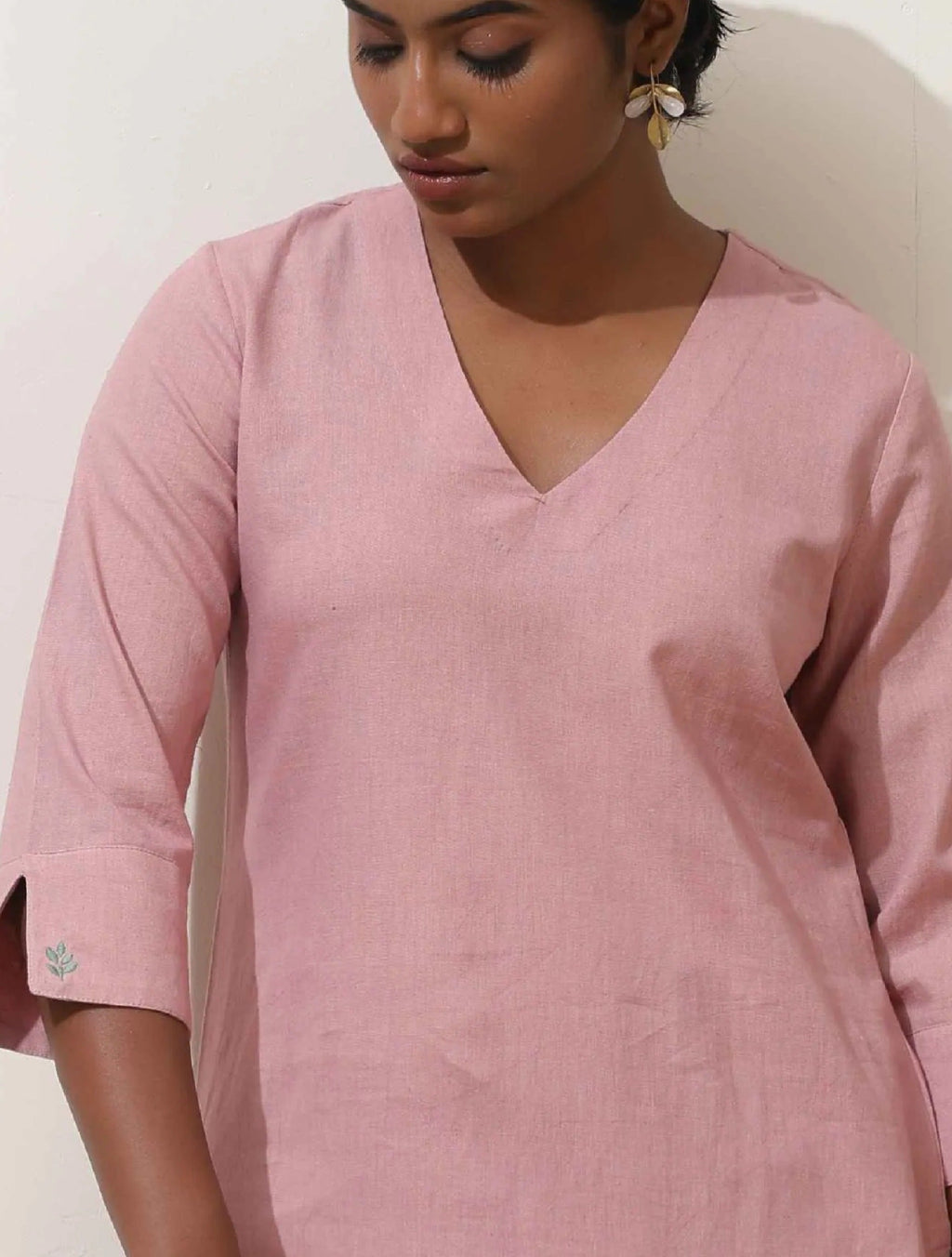 trueBrowns Pink Cotton Linen Kurta Co-Ord Set | Grocsy