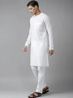 Fabmade Men White Cotton Linen Kurta | Grocsy