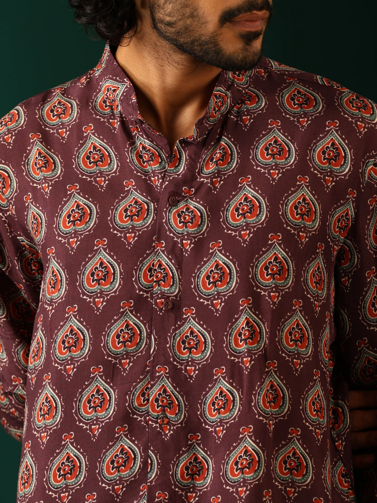 trueBrowns Men's Deep Purple Paan Muslin Silk Printed Co-ord Set | Grocsy