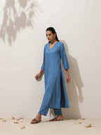 trueBrowns Blue Viscose Kurta Pant Set | Grocsy