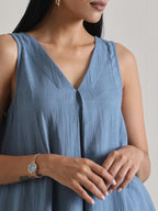 trueBrowns Light Blue Sleeveless Flared Kurta Pant Set | Grocsy