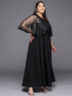 Ahalyaa Plus Size Geometric Print Crepe Layered A-line Maxi Ethnic Dress | Grocsy