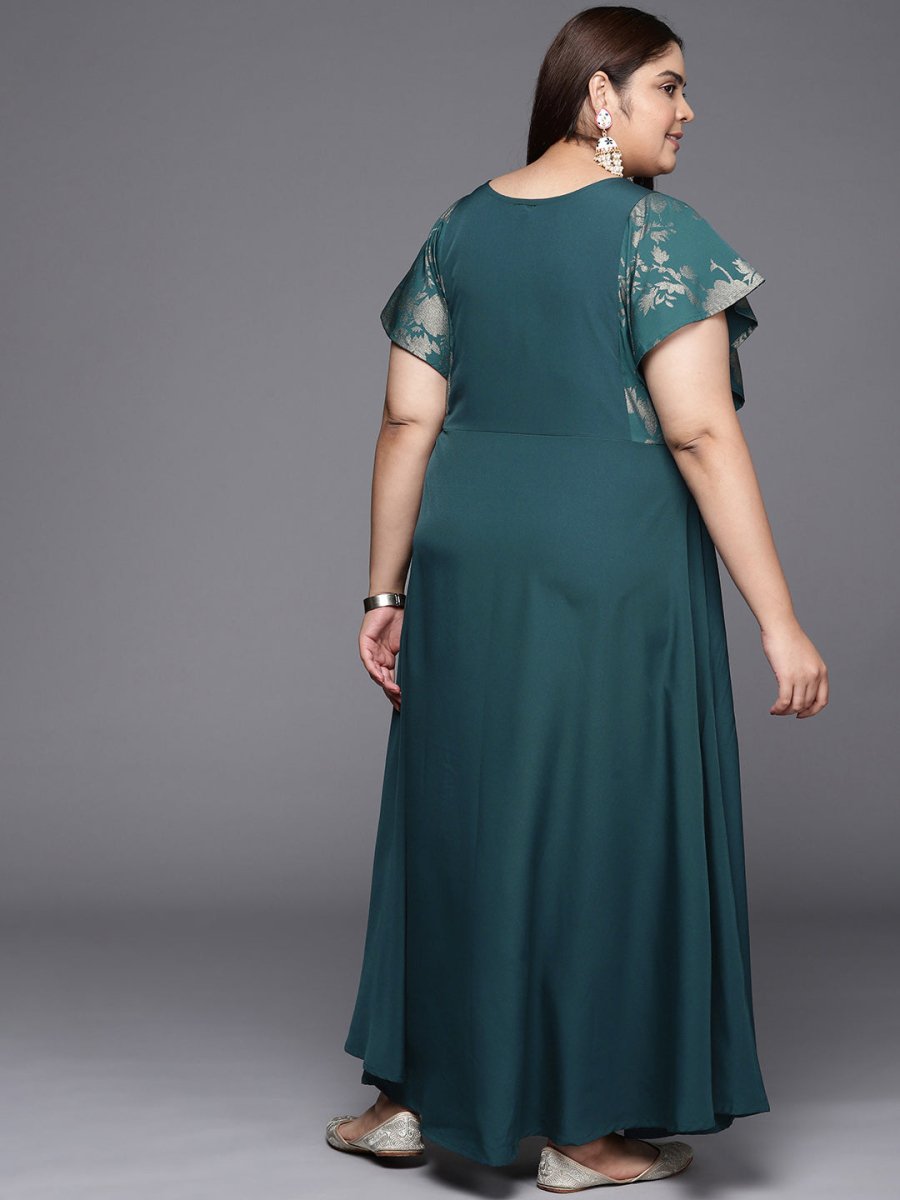 Ahalyaa Plus Size Floral Print Crepe Flared Sleeves A-line Maxi Ethnic Dress | Grocsy
