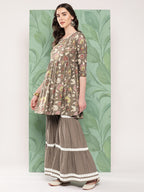 InWeave Women's Olive Shade Tropical Sharara Set | Grocsy