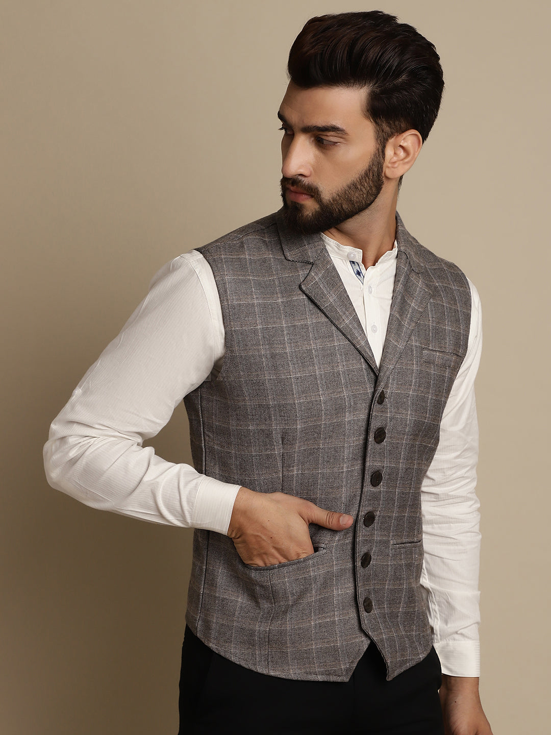 Even Apparels Men's Brown Waistcoat with Notched Lapel | Grocsy