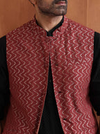 trueBrowns Men's Rust Cotton Dobby Nehru Jacket | Grocsy