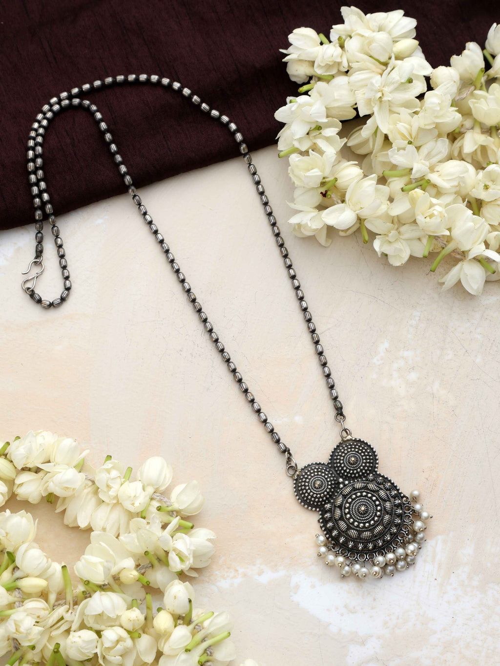trueBrowns Silver Tone Pearl Drop Pendant Chain | Grocsy